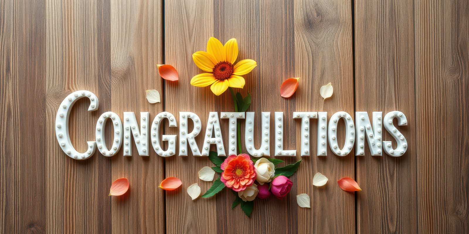Colorful decoration with flowers and lettering for celebrations showcasing a heartfelt congratulations display